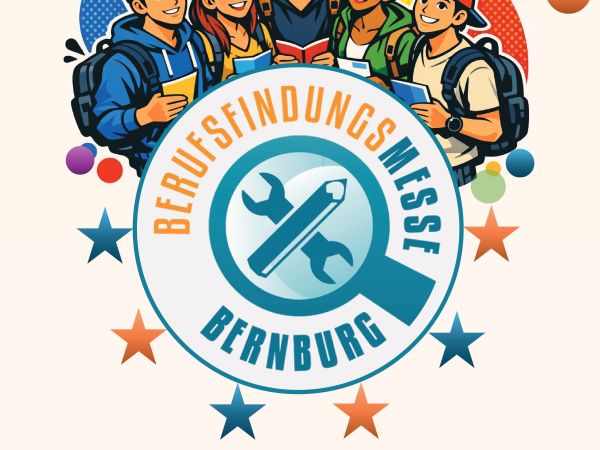 Ein Plakat zeigt Datum, Ort und Grafik zur Berufsfindungsmesse in Bernburg am 12.9.2026